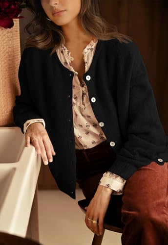 Image of PRETTYGARDEN Long Sleeve Crewneck Button Down Womens Sweaters Spring Open Front Chunky Cardigan Sweaters for Women 2026