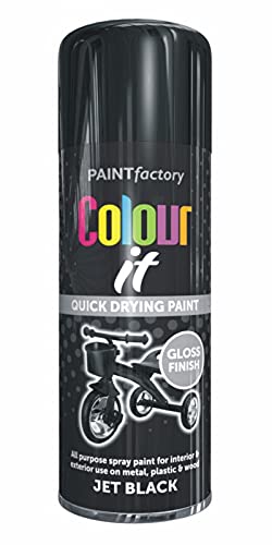 HitlineUK 400ML JET BLACK SPRAY PAINT GLOSS AEROSOL SPRAY CAN QUICK DRYING PLASTIC METAL COLOUR IT