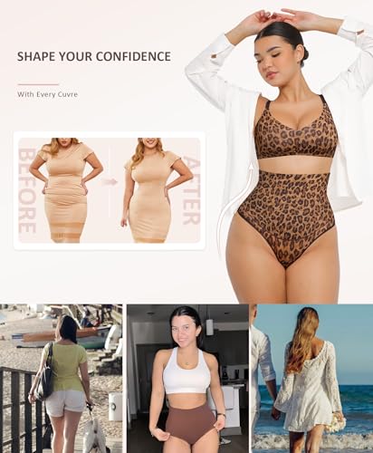 Image of FeelinGirl Thong Shapewear Tummy Control Mid Waisted Seamless Shapewear for Women Moderate Compression