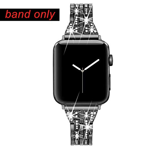 Secbolt Bling Bands Compatible With Apple Watch Band 38Mm 40Mm 41Mm Women Iwatch Se Series 8 7 6 5 4 3 2 1, Dressy Jewelry Metal Wristband Strap Diamond Rhinestone, Black #TOP2