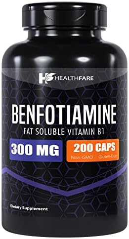 Healthfare Benfotiamine 300mg | 200 Capsules | Fat Soluble Thiamine Vitamin B1 | Supports Glucose Metabolism, Cardiovascular and Nervous System Health | Non-GMO | Gluten Free