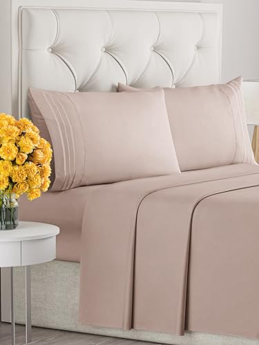 Image of Full Size 4 Piece Sheet Set - Ultra Soft & Cooling Bed Sheets - Dusty Pink | Fits 8 Inch to 16 inch Mattress, Wrinkle Free & Fade Resistant with Deep Pockets, Breathable, Comfy Hotel Luxury Bedding