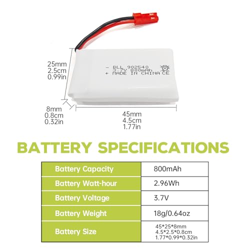 sea jump 5PCS 3.7V 800mAh Lipo Battery Remote Control Drone with 5in1 Charger JST Plug Suitable for SYMA X56W MJX X400W X300C X800 HS110 HS200 S670 V950hd S1750 V2450 RC Quadcopter Battery
