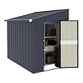 MUPATER Outdoor Storage Shed 4x6 FT, Garden Tool Shed, Metal Lean-to Shed Kit for Backyard Lawn with Lockable Door and Vents, Grey
