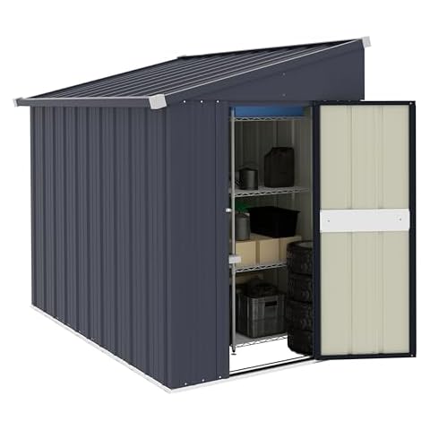 MUPATER Outdoor Storage Shed 4x6 FT, Garden Tool Shed, Metal Lean-to Shed Kit for Backyard Lawn with Lockable Door and Vents, Grey Cover