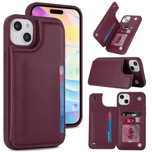 iCoverCase Compatible with iPhone 15 Wallet Phone Case with Card Holder for Women Men, [RFID Blocking] Card Slots PU Leather Protective Wallet Case 6.1 Inch (Wine Red) by iCoverCase - Used condition - US$12.25
