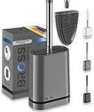 BROSS® Premium Toilettenbürste - Patentierte Silikon Klobürste - Klobürstenhalter mit WC Bürste für Wandmontage ohne Bohren - [Grau]