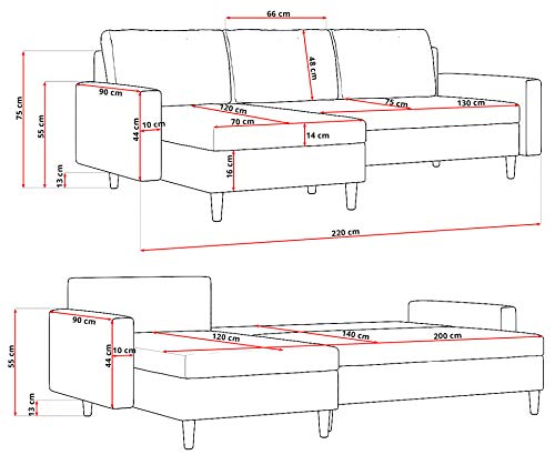Ecksofa Sofini Etna mit Schlaffunktion und Stauraum