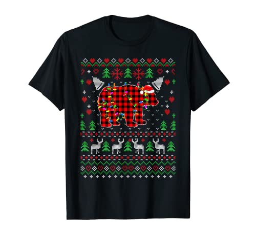 Funny Ugly Christmas Buffalo Red Plaid Bear Animals T-Shirt