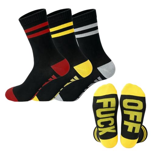 Ao Yee AGL 3 Pairs Letters Crew Socks, Fun White Elephant Gifts