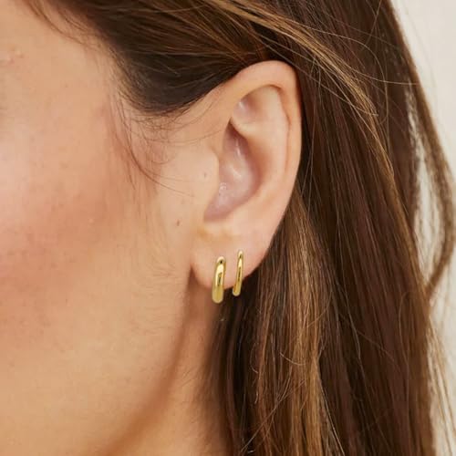 Image of Obidos 14K Gold Plated Illusion Stud Earrings for Women | Triple Huggie Hoop Earrings for One Hole| Trendy Simple Hypoallergenic Fashion Accessories Gold Jewelry Gifts for Womens