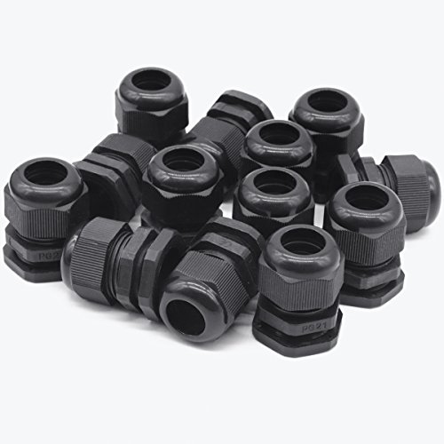 Lantee Pg 21 Cable Gland - 20 Pieces Black Plastic Nylon Waterproof Wire Glands Connector Fitting #TOP7
