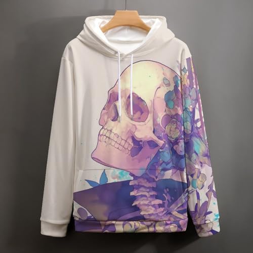 Sweatshirt papillon squelette blanc mode streetwear pullover manches longues S - 5