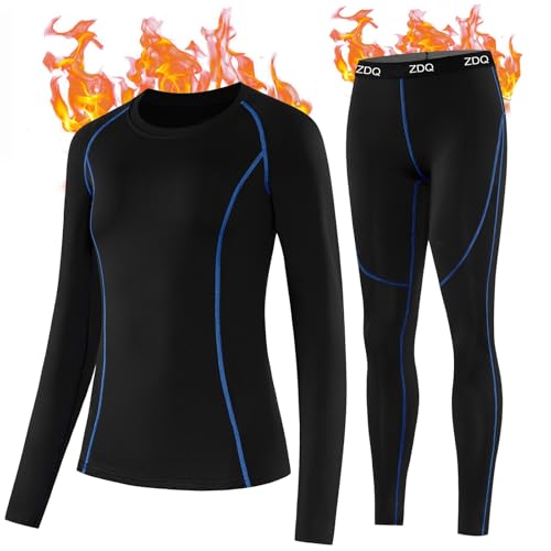 ZDQ Conjunto de Ropa Interior Térmica Mujer Elástico Manga Larga Funcional Camiseta Invierno Transpirable Termicos Pantalon de Running Esqui Negro 42