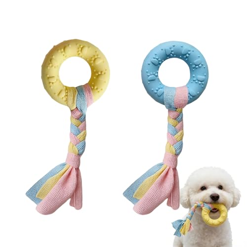 ZWWOGE Set 2 Giochi per Cani Piccoli, Anello da Masticare in TPR con Corda, Giocattolo Dentale Resistente, Antistress e Anti-Noia per Cuccioli