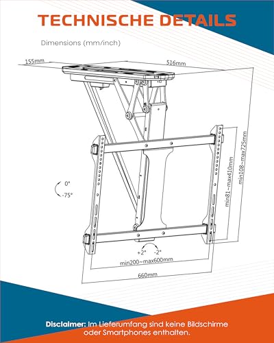 Xantron DEHA-600E Elektrische TV-Deckenhalterung für 32-70 Zoll Fernseher