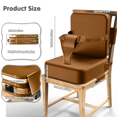 Image of Toddler Booster Seat for Dining Table,Booster Seat for Kitchen Chair with Extended Straps,2PCS Portable with Safety Buckles,Suitable for Kids Aged 3-12 in Restaurants (Dark Brown)