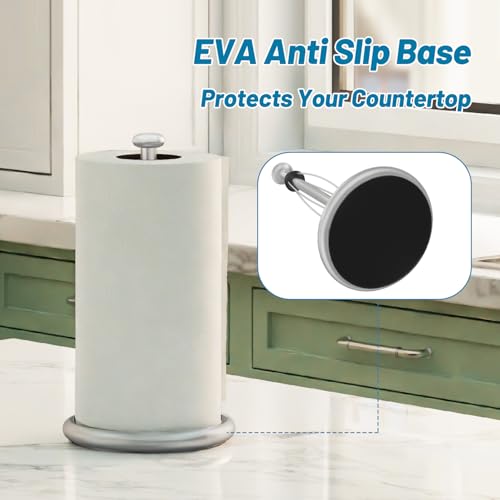 VEHHE Simply Tear Paper Towel Holder Countertop with EVA Non-Slip Pad, Damping Function Paper Towel Stand with Weighted Base for Bathroom and Kitchen (Silver) by VEHHE - Image 6