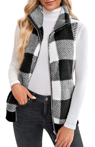 Chaleco a cuadros de mujer con bolsillos prenda informal Maeau en negro talla XL