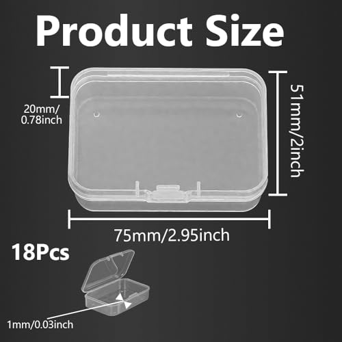 WYAN 18 Stück Transparent Klein Plastikboxen, Aufbewahrungsbehälter aus Kunststoff mit Deckel, Rechteckige leere Mini-Aufbewahrungsbox für kleinteile, perlen, Ringe, Ohrringe, Schrauben(75*51*20mm)