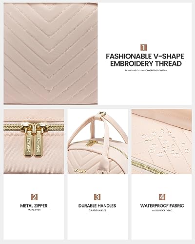 LOVEVOOK Laptop Backpack for Women, Large Capacity Travel Backpack with Luggage Strap, Stylish Women Backpack with USB Port, Waterproof Quilted Work Backpack for College Business 15.6 Inch, Beige - Image 6