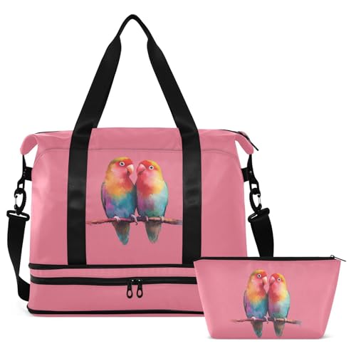 Birds Pink Travel Duffel Bag for Women Men Gym Bag with Shoe Compartment Wet Pocket Carry On Weekender Overnight Bags for Travel Weekend Getaway