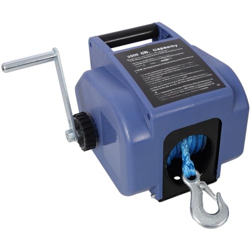 12V Electric Trailer Winch, Reversible Motor, Synthetic Rope, Pulley Hook Included, Manual Function, Power in & Out, Boat Winch 6000 lbs Capacity