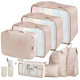 Teynewer 8 Pcs Packing Cubes for Suitcase, Travel Organiser Packing Bags, Travel Luggage Packing Organizers Waterproof Packing Cubes for Travel Accessories, Beige