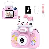 Kids Camera, Toddler Camera for Girls Age 3-8, Selfie Digital Camera for Kids, 1080P 48MP Video Camera for Chritmas Birthday Gifts with Cute Protective Case & 32GB TF Card, Pink