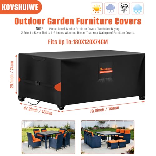 Abdeckung für Gartenmöbel 180x120x74cm, wasserdichte Schutzhülle Anti-UV Abdeckplane für Gartentische Terrassenmöbel