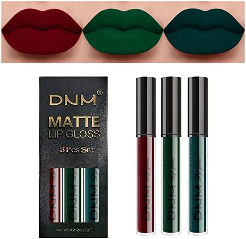 AMY'S DIARY 3Pcs Dark Red Green Matte Liquid Lipstick Sets,Matte Lipstick Lip Stain Long Lasting 24 Waterproof Lip Gloss Gift Set Matt Liquid Makeup Lipstick for Women