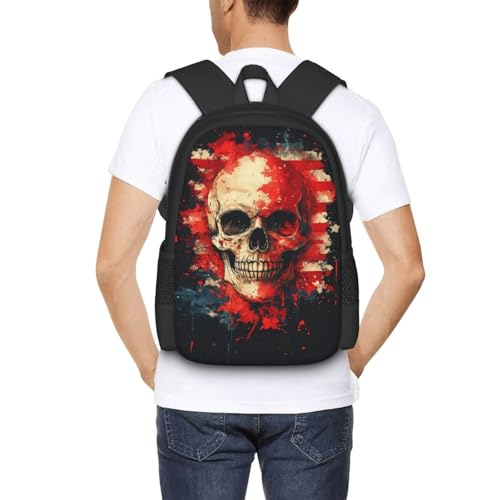 Image of Floral Skull Print Backpack For Men Women Lightweight Daypack For Daily Commutes Business Travel Hiking