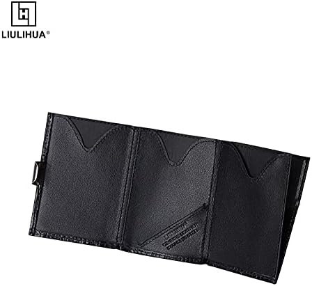LLH Leather Trifold Wallet - RFID Blocking with Stainless Steel Locking Clip Wallet, Minimalist Front Pocket RFID Blocking Credit Card Holder (Yellow) (Black-C) - Image 4