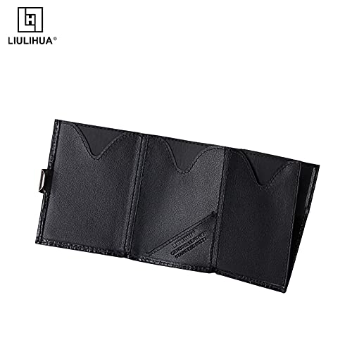Image of LLH Leather Trifold Wallet - RFID Blocking with Stainless Steel Locking Clip Wallet, Minimalist Front Pocket RFID Blocking Credit Card Holder (Yellow) (Black-C)