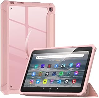 MoKo Case Fits with Amazon All-New Kindle Fire 7 Tablet (2022 Release-12th Generation) Latest Model 7", Clear Transparent Back Cover Shell with Bumper Edge Protection, Auto Wake/Sleep, Rose Gold