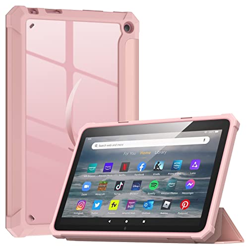 MoKo Étui Compatible avec Amazon Nouvelle Tablette Kindle Fire 7 Dernier Modèle 7' 12e Gén Sortie 2022, Coque Arrière Transparent à Trois Volets avec Support Réglable, Auto Réveil/Veille, Or Rosé