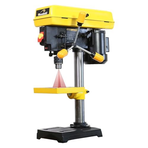 Image of Woodskil 8 Inch Drill Press, 2.3 Amp 5-Speed Bench Drill Press with Laser Guide and Cast Iron Worktable, Bench Top Drilling Machine
