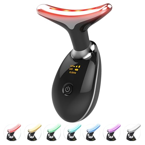 ELISHINE Red Light Therapy for Face and Neck, 7 Color Light Based Face Massager Tool, Portable Skin Care Tool for Firming, Tightening and Lifting (Glossy Black)