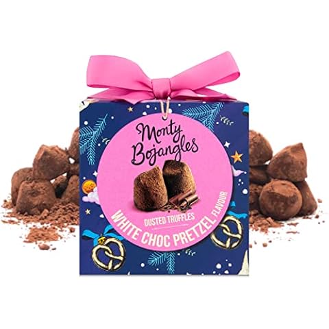 Monty Bojangles White Choc Pretzel Cocoa Dusted Truffles Christmas Gift | Chocolate Truffles in Gift Box, 100g Cover
