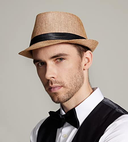 Gionforsy 5 Pack Mens Fedora Hat Classic 1920S Hat Short Brim Fedora Hats Summer Beach Panama Hat For Men Women (5Pack-Mixed Bright Color) #TOP3