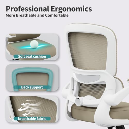 Image of TRALT Office Chair - Ergonomic Desk Chair with Adjustable Lumbar Support, Mesh Computer Chair, Executive Chair for Home Office Comfortable Lumbar Support (1, Khaki)