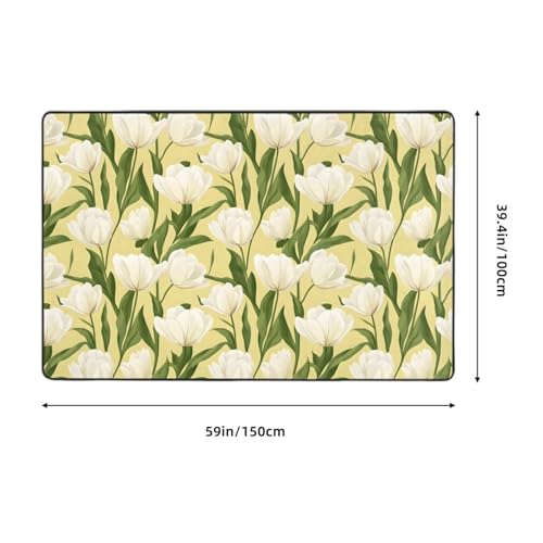 Tapis d'intérieur doux imprimé floral blanc design raffiné - 3