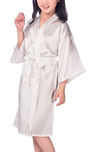 Hammia Bambini Ragazza Kimono Vestaglia Pigiama Raso di seta del Colore puro Robe Accappatoio per matrimoni nuziali