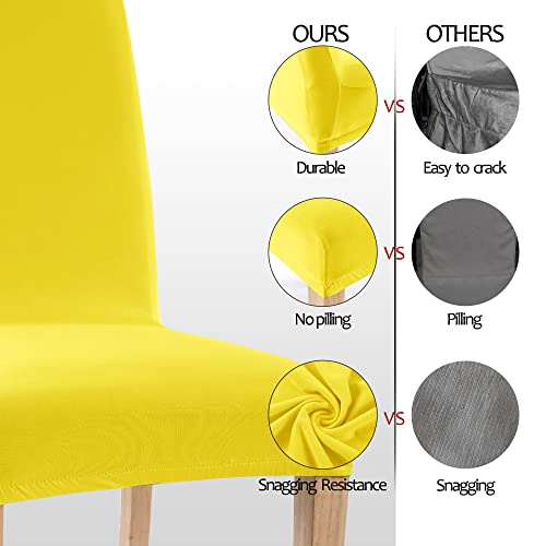 Obstal Stretch Spandex Dining Room Chair Covers – Set Of 4 Universal Removable Washable Chair Seat Slipcovers Protector For Kitchen, Ceremony, Wedding, Banquet, Hotel And Party, Yellow #TOP4