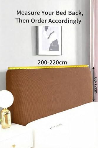 Image of HOMETHREADS Stretchable Lycra /Velvet Headboard Cover | Soft, Dust-Proof & Wrinkle-Resistant Bed Back Protector | Fits Leather, Wooden & Fabric Bedsides | for 7ft to 7.5ft Beds (Khaki, 205x65Cm)