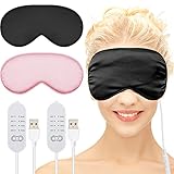 2 Pieces Silk Heated Eye Mask for Dry Eyes USB Steam Warm Compress for Puffy Eyes Adjustable Temp Sleep Eye Mask for Dry Eye, Chalazion, Blepharitis, Stye (Black, Pink)