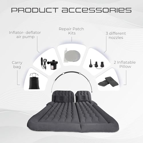Image of amazon basics SUV Car Inflatable Bed | 2 Air Pillow & Air Pump | Car Sleeping Bed for Kids | Car Back Seat Bed | Quick Inflatable Bed | Car Bed for Trip, Camping, Picnic, Pool & Beach Pack of 1 Black