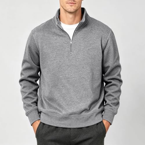 Mens Pullover Quarter Zip 1/4 Zipper Fleece Polo Neck Oversized Sweatshirt - image 3