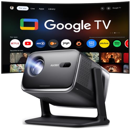 Aurzen Boom Mini 4-in-1 Smart Beamer mit Google TV, 4K Unterstützt Heimkino & Outdoor Projektor, 20W DoIby Audio, 500 ANSI Projector, ToF Autofokus & Trapezkorrektur, WLAN/Bluetooth/Handy (Schwarz)