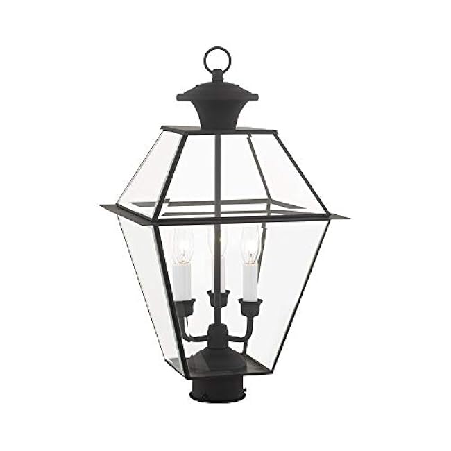 Livex Lighting 2384-04 Westover 3 Light Outdoor Black Finish Solid Brass Wall Lantern with Clear Beveled Glass, 22 x 12 x 22